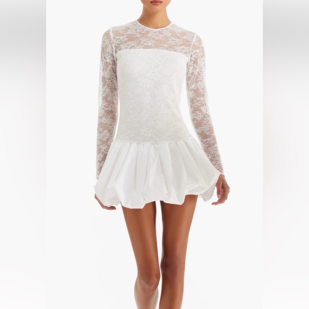 Amanda Uprichard White Lace Long-Sleeve Mini Dress